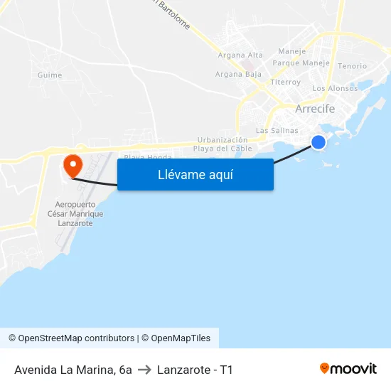 Avenida La Marina, 6a to Lanzarote - T1 map