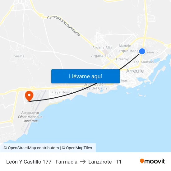 León Y Castillo 177 - Farmacia to Lanzarote - T1 map