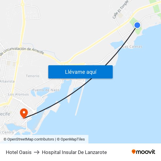 Hotel Oasis to Hospital Insular De Lanzarote map