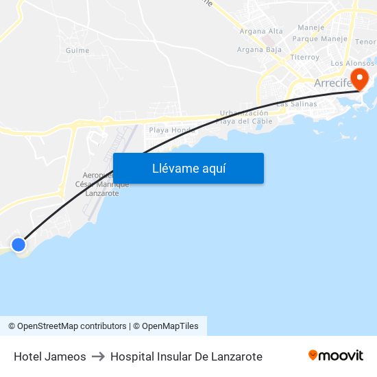 Hotel Jameos to Hospital Insular De Lanzarote map