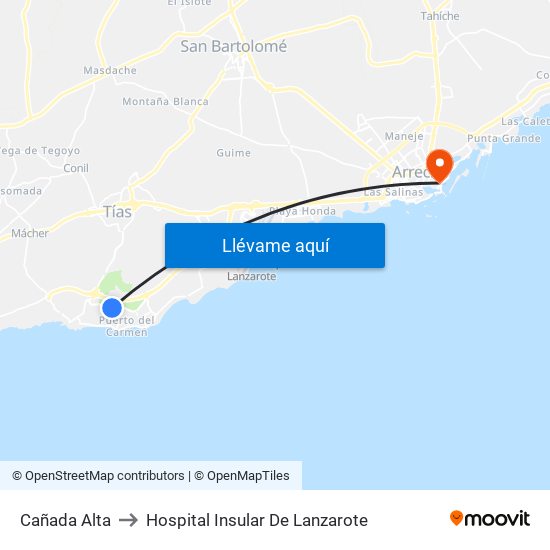 Cañada Alta to Hospital Insular De Lanzarote map