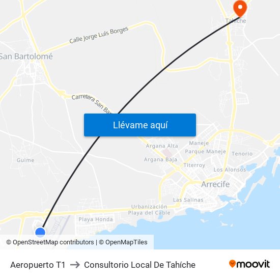 Aeropuerto T1 to Consultorio Local De Tahíche map