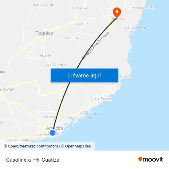 Gasolinera to Guatiza map