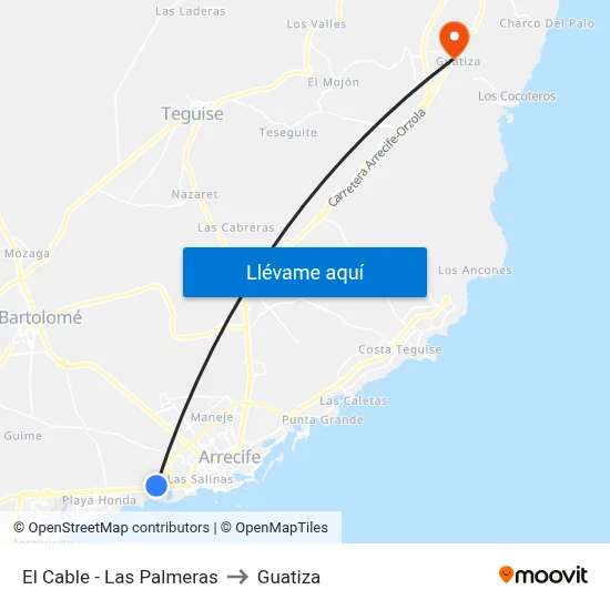 El Cable - Las Palmeras to Guatiza map