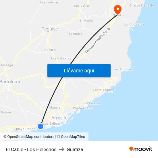 El Cable - Los Helechos to Guatiza map