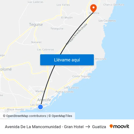 Avenida De La Mancomunidad - Gran Hotel to Guatiza map