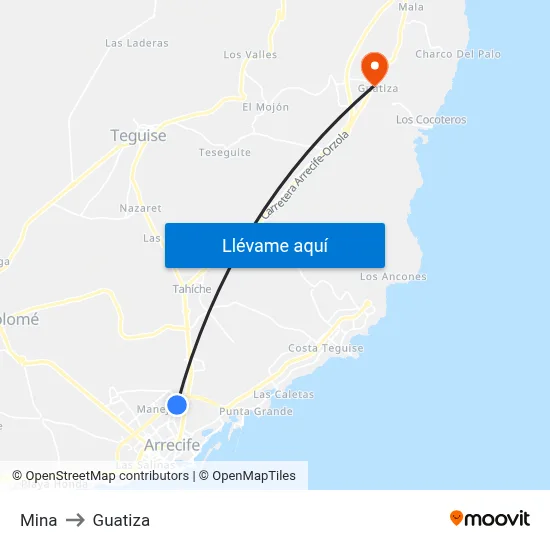 Mina to Guatiza map