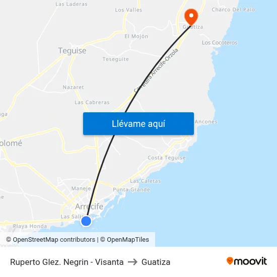 Ruperto Glez. Negrin - Visanta to Guatiza map