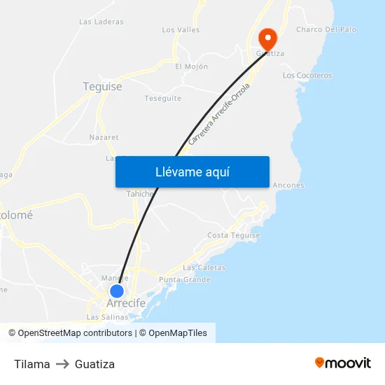 Tilama to Guatiza map