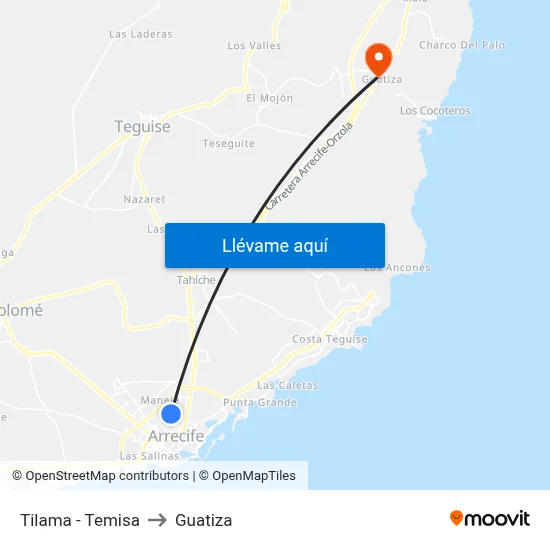 Tilama - Temisa to Guatiza map