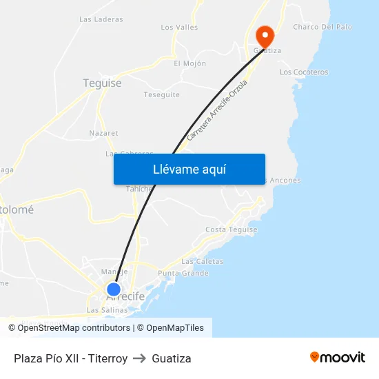 Plaza Pío XII - Titerroy to Guatiza map