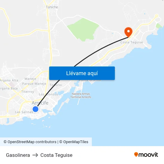 Gasolinera to Costa Teguise map