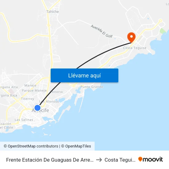 Frente Estación De Guaguas De Arrecife to Costa Teguise map