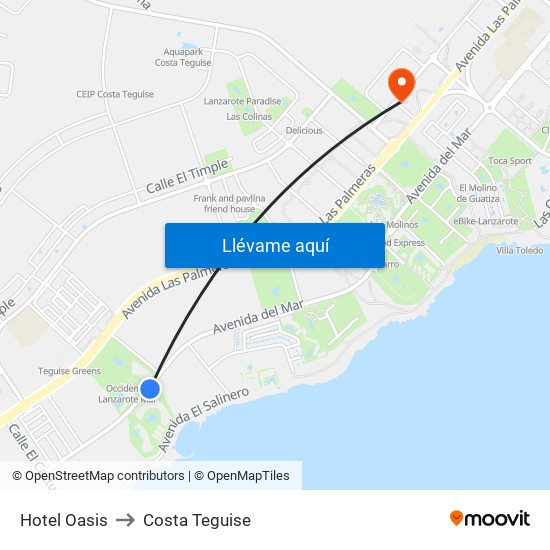Hotel Oasis to Costa Teguise map