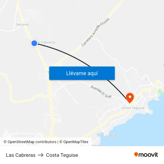 Las Cabreras to Costa Teguise map