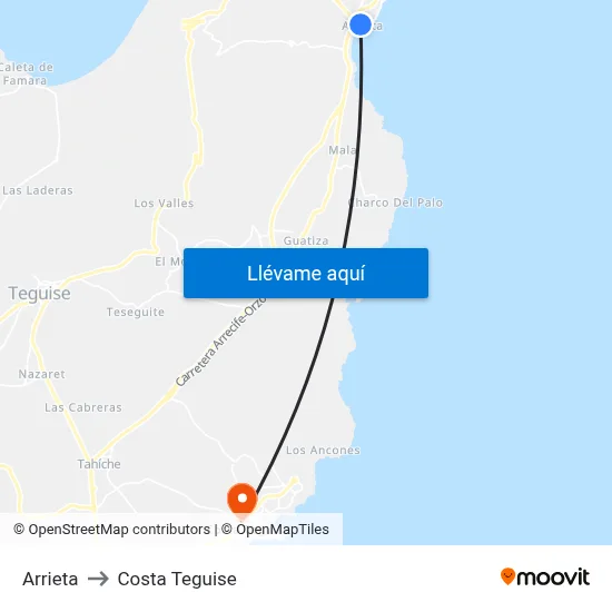 Arrieta to Costa Teguise map