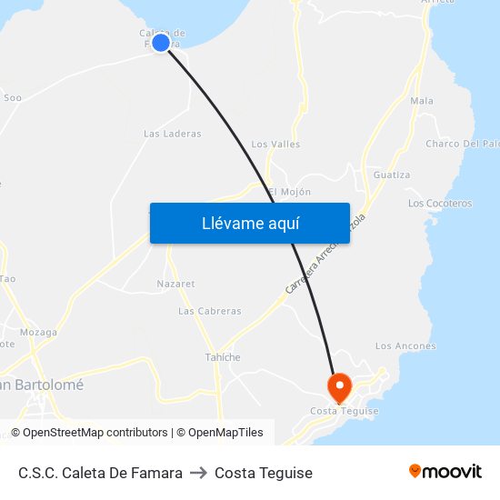 C.S.C. Caleta De Famara to Costa Teguise map