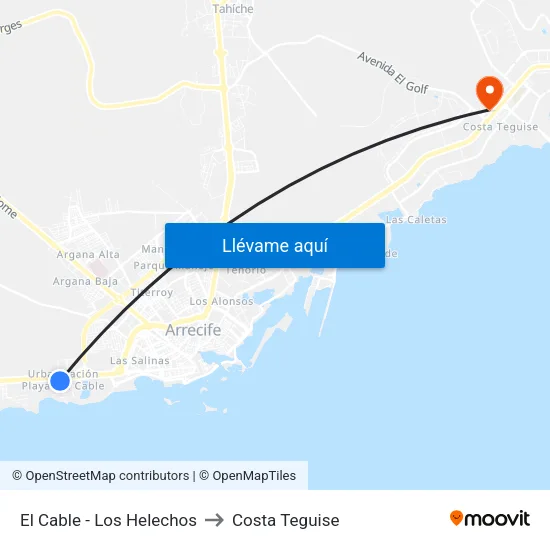 El Cable - Los Helechos to Costa Teguise map