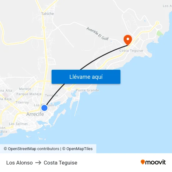 Los Alonso to Costa Teguise map
