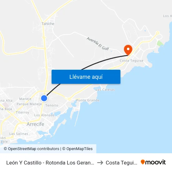 León Y Castillo - Rotonda Los Geranios to Costa Teguise map