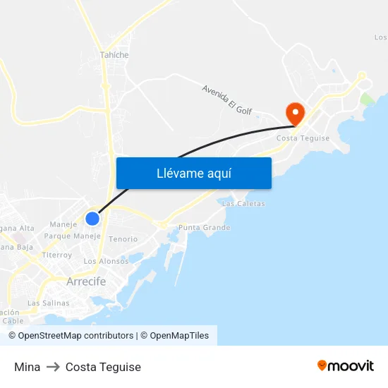 Mina to Costa Teguise map