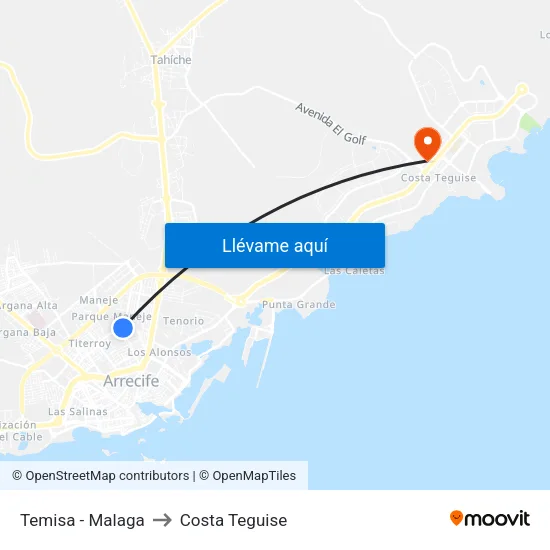 Temisa - Malaga to Costa Teguise map