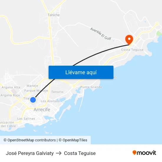 José Pereyra Galviaty to Costa Teguise map