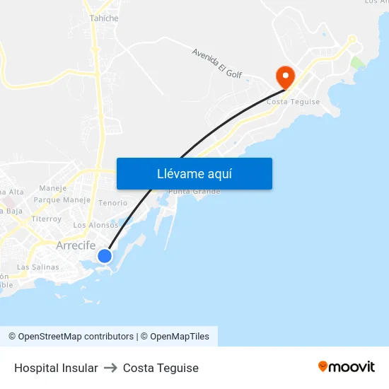 Hospital Insular to Costa Teguise map