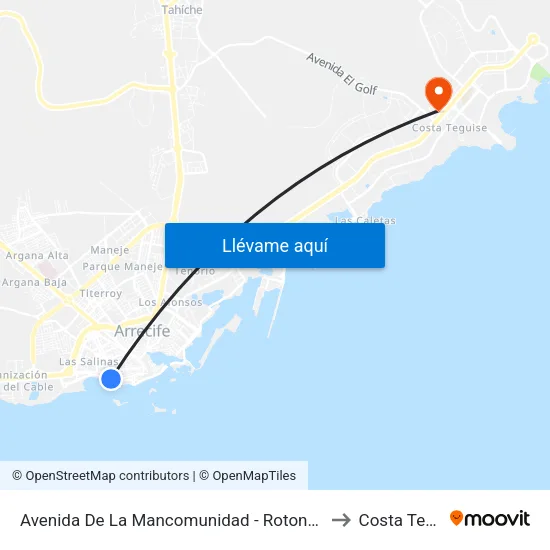 Avenida De La Mancomunidad - Rotonda Gran Hotel to Costa Teguise map