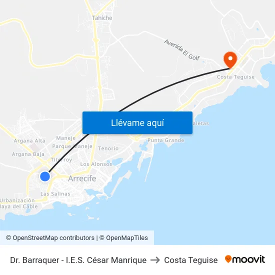 Dr. Barraquer - I.E.S. César Manrique to Costa Teguise map