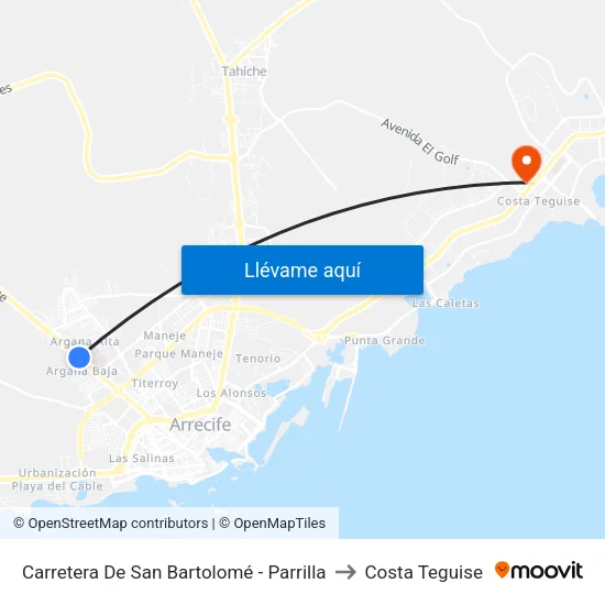 Carretera De San Bartolomé - Parrilla to Costa Teguise map