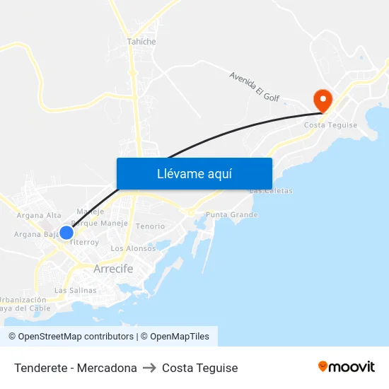 Tenderete - Mercadona to Costa Teguise map