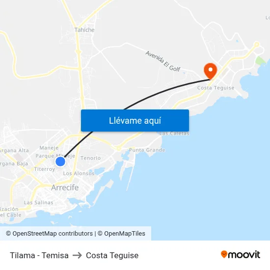 Tilama - Temisa to Costa Teguise map