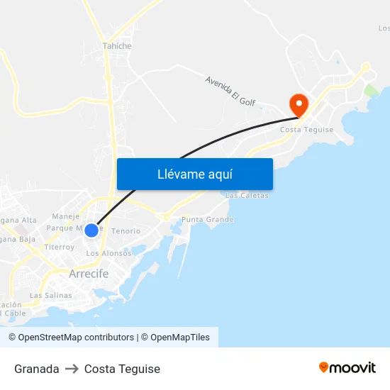 Granada to Costa Teguise map