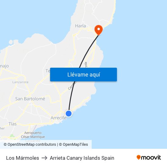 Los Mármoles to Arrieta Canary Islands Spain map