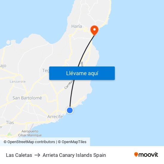 Las Caletas to Arrieta Canary Islands Spain map