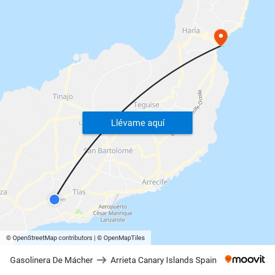 Gasolinera De Mácher to Arrieta Canary Islands Spain map