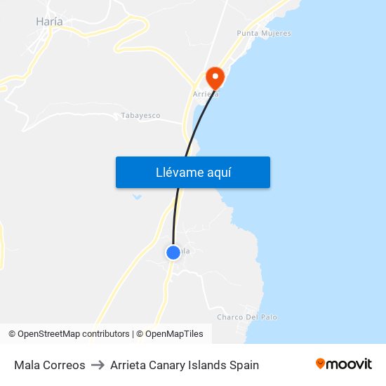 Mala Correos to Arrieta Canary Islands Spain map