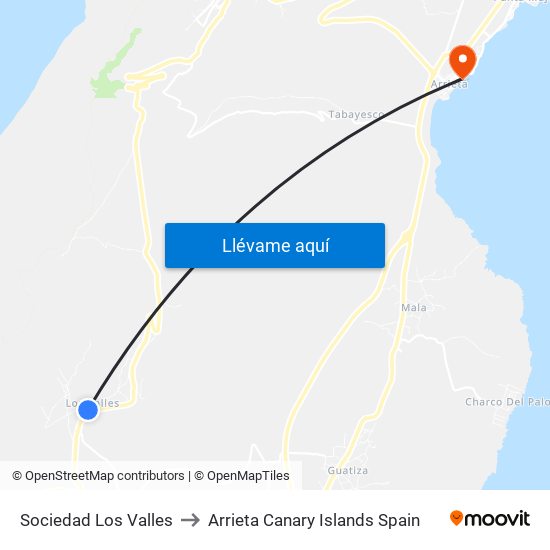 Sociedad Los Valles to Arrieta Canary Islands Spain map