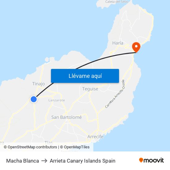 Macha Blanca to Arrieta Canary Islands Spain map