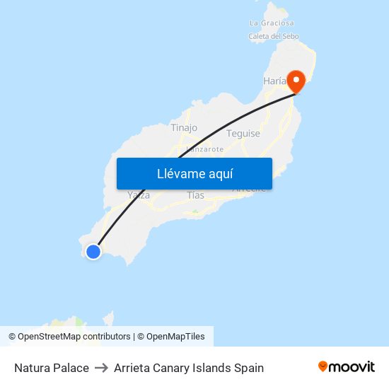 Natura Palace to Arrieta Canary Islands Spain map