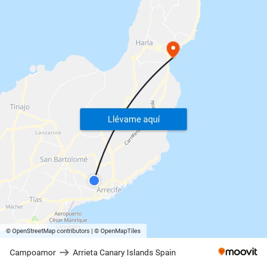 Campoamor to Arrieta Canary Islands Spain map