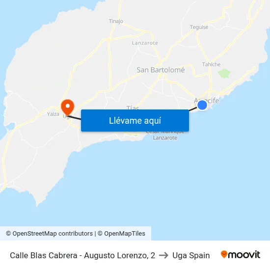 Calle Blas Cabrera - Augusto Lorenzo, 2 to Uga Spain map