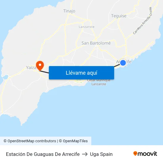 Estación De Guaguas De Arrecife to Uga Spain map