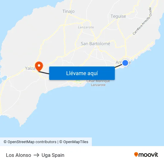 Los Alonso to Uga Spain map