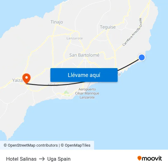 Hotel Salinas to Uga Spain map