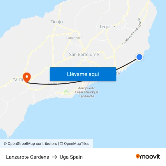 Lanzarote Gardens to Uga Spain map