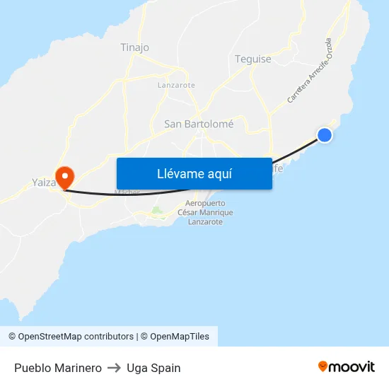Pueblo Marinero to Uga Spain map
