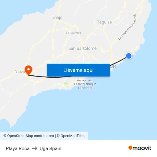 Playa Roca to Uga Spain map