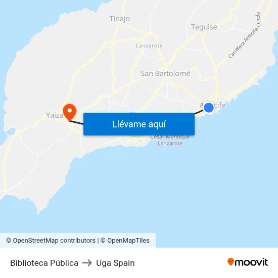 Biblioteca Pública to Uga Spain map